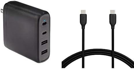 Basics 100W četveronožni gan punjač s 2 USB-C priključka i 2 USB-A priključka i 10ft USB-C kabel za punjenje-crni