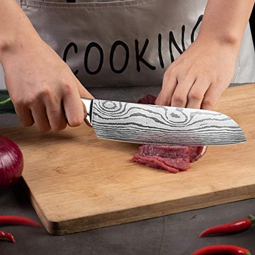 Santoku nož, 7-inčni kuhinjski nož od njemačkog čelika u poklon Kutijiombook je vrlo oštar, otporan na mrlje i koroziju,