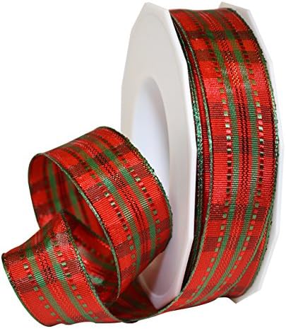 Morex Ribbon 16725/20-609 Nottingham French Wired Polyester Ribbon, 1 x 22 m, crvena