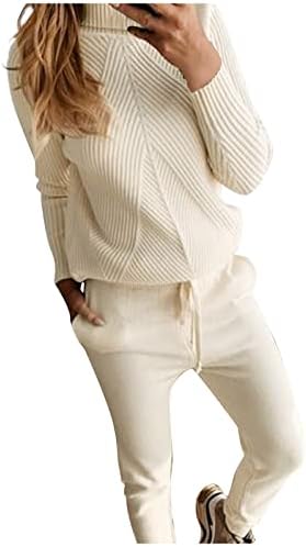 Pulover džemperi za žene pleteni kostim kornjača od solidne hlače Toplo mekano dvodijelno set ležerna ošišana bluza