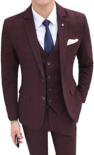 Muška plus veličine karirano odijelo 3 komada Slim Fit One Button Party Wedding Tuxedo Sets Setched Lapel Casual Sport Coats