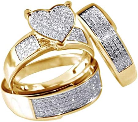 Vjenčani prstenovi za žene 3 kom. / set. Novi nakit od žutog zlata sa srcem i bijelim safirom zaručnički prsten 96-10MB dobar