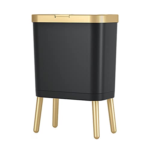 Bucket 15L zlatne boje za kuhinju i kupaonicu, plastična uska kanta za smeće s poklopcem na visokim nogama