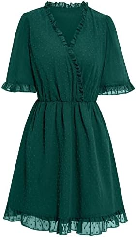 Fragarn Ljetne haljine za žene 2023., ženska modna casual s V-izrezom solidna boja u boji haljina kratkih rukava haljina