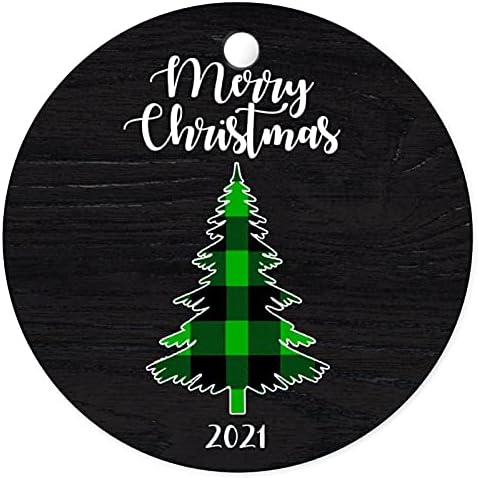 Sretan Božić 2021. Suvenir keramički ukrasi božićno drvce drvena pozadina 3x3 inčni dvostrani tiskarski okrugli ukras božićnog