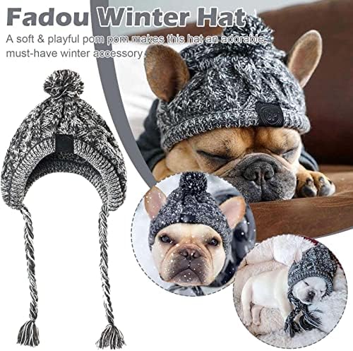Šešir za pse za male srednje pse kućne ljubimce zima topli pleteni šešir s rupama za uho otporno na vjetrovito pletenje francuskog