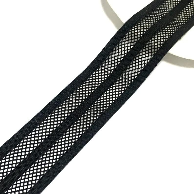 Elastična traka širine 1,5 inča / 1 dvorište / crni mrežasti prugasti elastični pojas / pribor za odjeću za odjeću / pribor