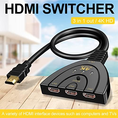 4K HDMI 1.4 Switch, 3 selektor porta, HDMI Switch 3 u 1 Out, podržava 4K 3D 1080P za PS4/PS3, Xbox, HDTV, ROKU itd., HD-spremni,