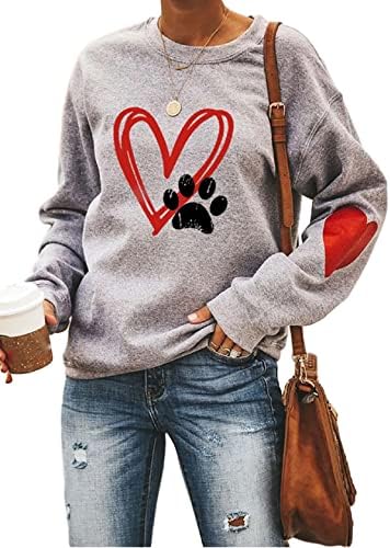 Vekline Dog Paw Graphic Print majice Košulje Žene kratke pulover s dugim rukavima Ljubav Srce Tops Dog Mom Twishirts