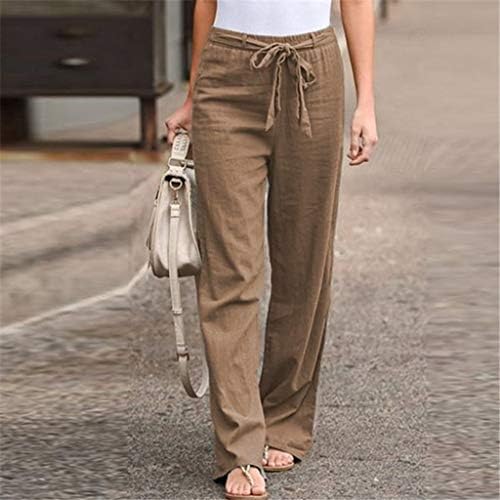 Ležerne ljetne pamučne lanene hlače za žene široke široke hlače hlače za plažu s visokim strukom i džepovima udobne hlače