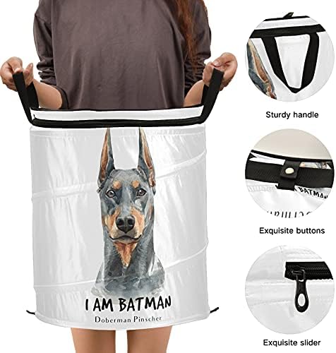 Doberman Dog Pop-up pranje rublja s ručkama s patentnim zatvaračima košarica za pranje rublja za skladištenje s poklopcem