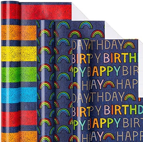 Rola papira za zamatanje za rođendan u meniju - Mini rola-duga / natpis Sretan rođendan / plava traka od trapera za djevojčicu,