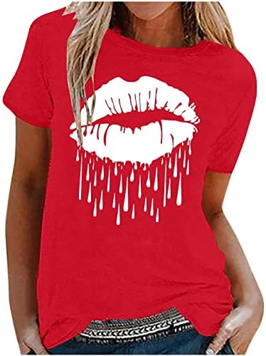 Košulje za usne za žene modni posada Graphic Tee 2023 Ljetni majica s kratkim rukavima casual slatka ženska bluza i vrhovi