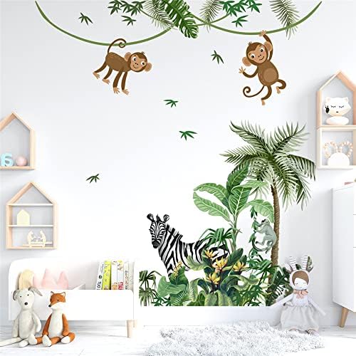 Velike veličine tropske palmine zelene biljke biljke životinje džungla zidne naljepnice za djecu spavaća soba slatka majmun