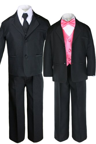 7 PC Boys Crno odijelo sa satenskim koralnim prslukom set od bebe do tinejdžera)