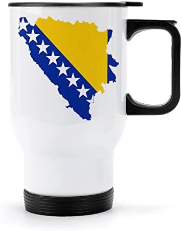 Bosna zastava s kartom putnička kava šalica od nehrđajućeg čelika vakuum izolirana šalica s poklopcem i ručicom