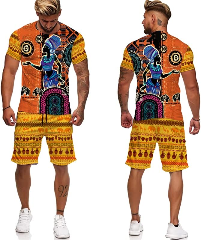Proljetne jesenske afričke 3D tiskane majice kratke hlače Set povremene majice s kratkim rukavima muške tracksuit