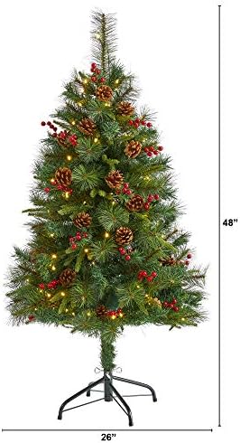 Gotovo prirodni 4ft. Mješovito borovo umjetno božićno drvce sa 100 bistrih LED svjetla, borovih konusa i bobica, zeleno