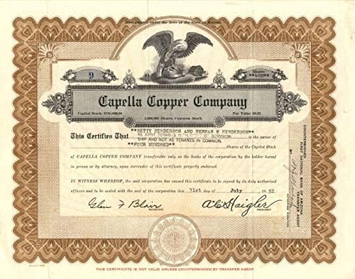 Capella Copper Co. - Potvrda o razmjeni