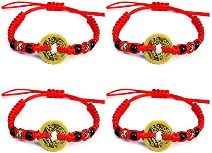 Šarena Narukvica od blinga na crvenoj niti sa sretnim bakrenim kovanicama kineski Feng Shui koji privlači bogatstvo, narukvica