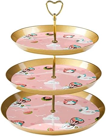 Stalak za torte s desertnom šalicom, ukras stola za proslavu vjenčanja, rođendan, ružičasti uzorak lubenice s jednorogom