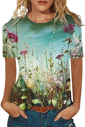 Ženske bluze s cvjetnim printom koje skrivaju trbuh slatke lepršave bluze kratkih rukava klasični elegantni vrhovi s okruglim