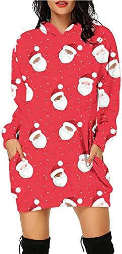 Mini haljine za žene, hoodies za povratak kući, Božićna haljina s printom s dugim rukavima s okruglim vratom, široka ležerna