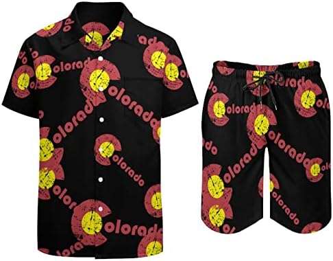 Kolorado zastave muške 2 komadne odjeće za plažu Havajsko gumb dolje košulja s kratkim rukavima i kratkih hlača