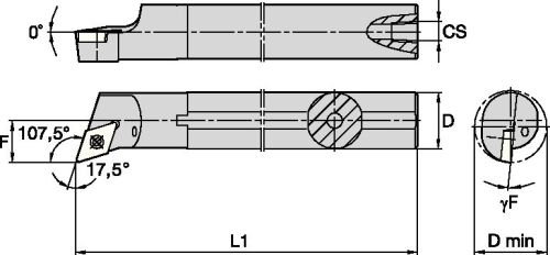 Widia A20SSDQCR11 A-SDQC S-stil stezanja dosadne trake za pozitivne umetke, kut od 107,5 °, čelik, promjer sjedla od 20 mm,