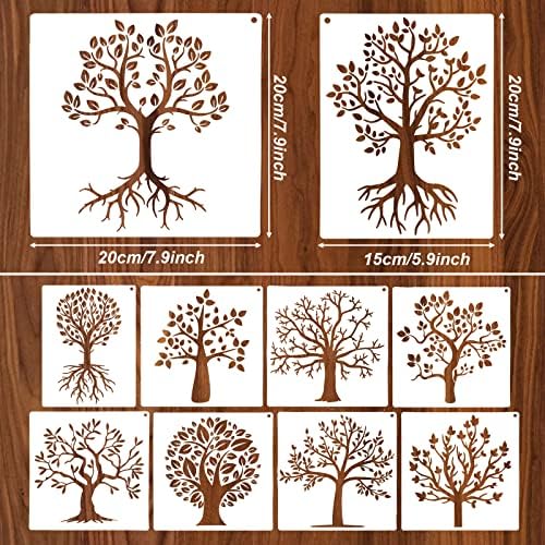 10 komada šablona za drvo, grane šablone za crtanje višekratne šablone za prirodne biljke šablone za obrt pribor za slikanje