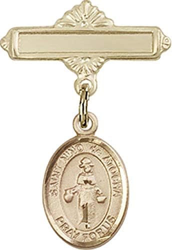 Dječja značka za bebe sa zlatnim punjenjem, amuletom St. Nino de Atocha i poliranom pribadačom za značku