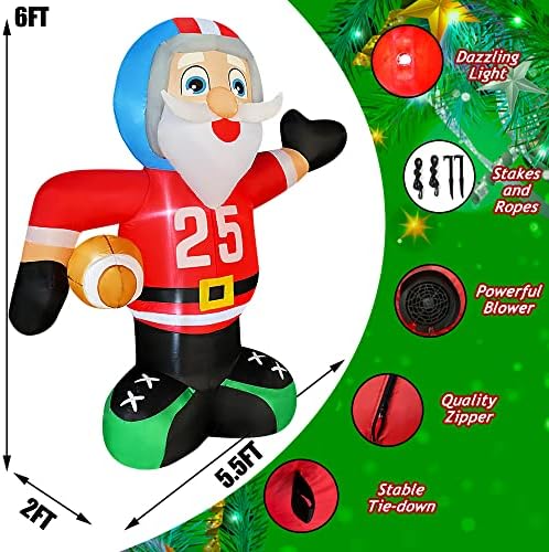 SeasonBlow 6 ft božićni naduvavanje američkog nogometa Djed Mraz Claus Up up LED Svjetlo ragbi Djed Mraz za Xmas Lawn Yard