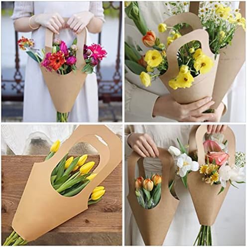 15pcs cvijeće od kraft papira poklon vrećice za cvjetne bukete vrećice s ručkom za cvjetne bukete prikladne vrećice za pakiranje