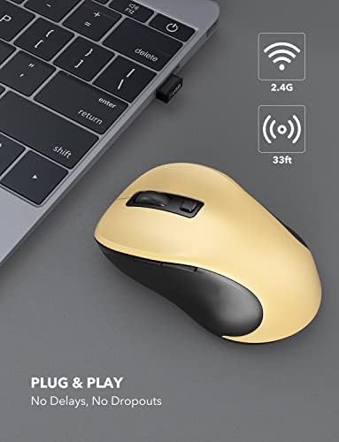 Bežični miš za prijenosno računalo, Ergonomski računalni miš od 2,4 GHz s gumbima natrag i naprijed, 3-slojni miš, 6 gumba,