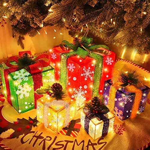 [Ekstra veliko i 5 pakiranja] 12 -10 -8 -7 -6 božićne osvijetljene poklon kutije ukrasi tajmer 8 modusi daljinska baterija