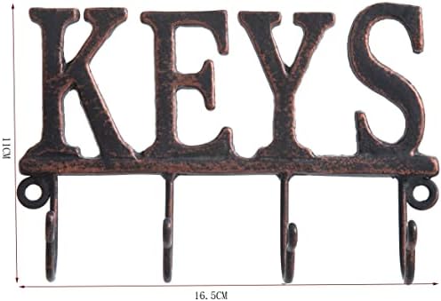 Držač za ključeve za zidnu metalnu Vintage kuku za ključeve-16,5 cm * 11 cm ukrasna vješalica za ključeve od 4 kuke, brončana