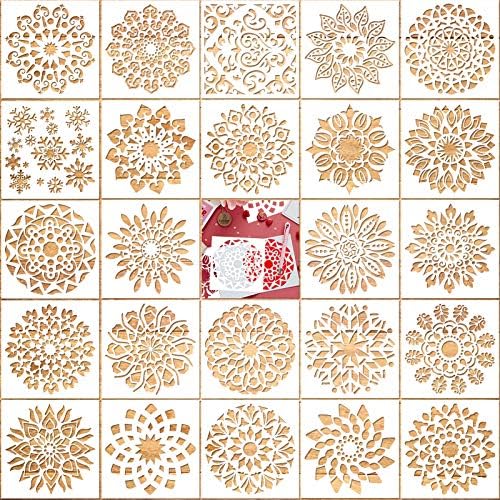 Konsite Mandala šablone za slikanje drva šablone za višekratnu upotrebu, 24pcs Cvijeće Mandala spot Slikarstvo Predlošci