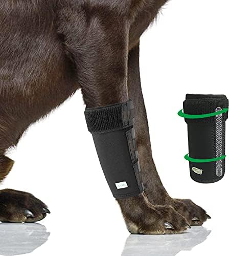 U ruci aparatić za pseće noge, par kompresijskih aparatića za pseće noge s metalnim trakama i zaštitnim reflektirajućim trakama,