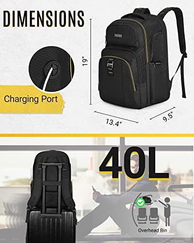 Lagani putni ruksak od 40 inča, muški ruksak za prijenosno računalo od 17,3 inča, crni muški ruksaci za ručnu prtljagu s