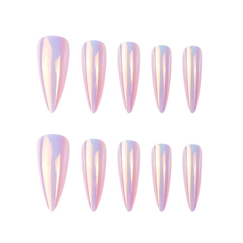 Lažni nokti u goloj boji na dugoj bademovoj Ukosnici u laserskoj ružičastoj boji s efektom visokog sjaja u narančastoj boji