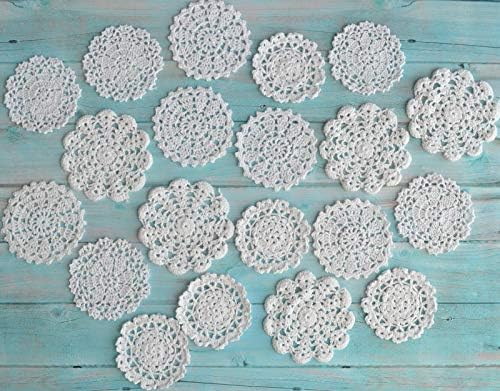 SouthMage 20 ručno kukičane bijele okrugle snježne pahuljice Male čipke za DIY zanate