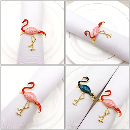 Sewacc vjenčani dekor zarođenje dekor 6pcs flamingo salveti prstenovi set Metalni držači prstena za salvete za svadbenu večeru