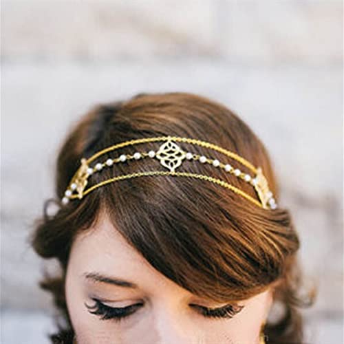 Biserna traka za glavu s perlicama Zlatni cvijet Biserna pokrivala za glavu biserna kićanka lanac za kosu Vintage cvjetne