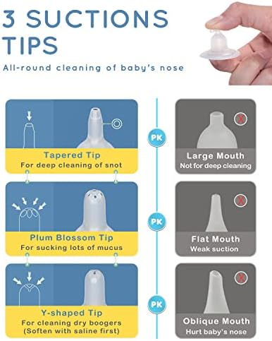 Električna sisa nosa za bebu, usisavanje nosa za novorođenčad, malu djecu, punjiva bebe nazalna sisa s 3 različita vrha nosa,