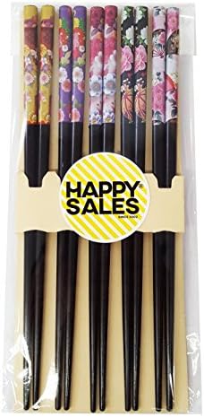 Sretna prodaja 5 pari štapića s uzorkom cvijeća i lišća u crnoj boji 7186