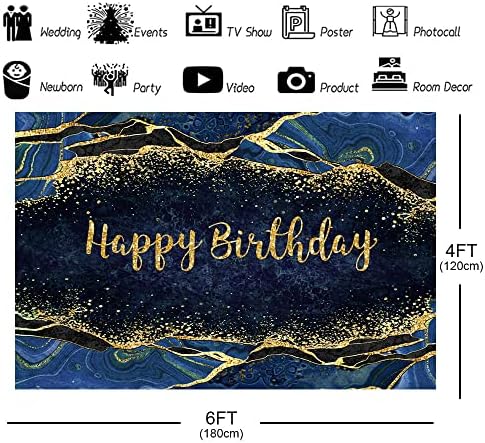 Tikuenikoa 6-inčni 4ft tamnoplava Pozadina tekuća pozadina za fotografije Sretan rođendan za muškarce i žene mramor i zlatni