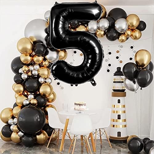 Veliki crni broj 5 baloni, 40 -inčni baloni od folije, divovski brojevi baloni za žene/muškarce ukrasi za proslavu rođendanske