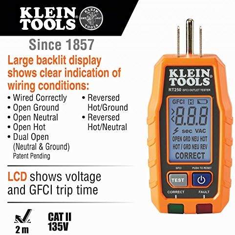 Klein Tools 80016 komplet alata za pronalaženje prekidača s dodacima, dvodijelni set i RT250 GFCI tester spremnika s LCD