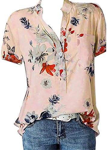 Ženska majica s izrezom u obliku slova U I gumbima veličine plus s cvjetnim printom gradijentna bluza kratkih rukava gornji