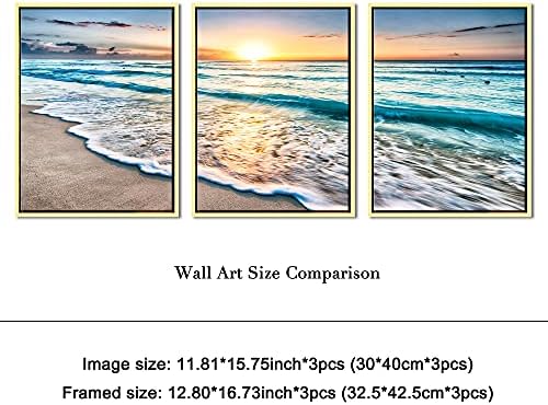 Piradecor zlato uokvirena plava plaža Sunrise Sunrise White Wave slike slikanje na platnu Sunset Sunset Seascape Canvas Otisci